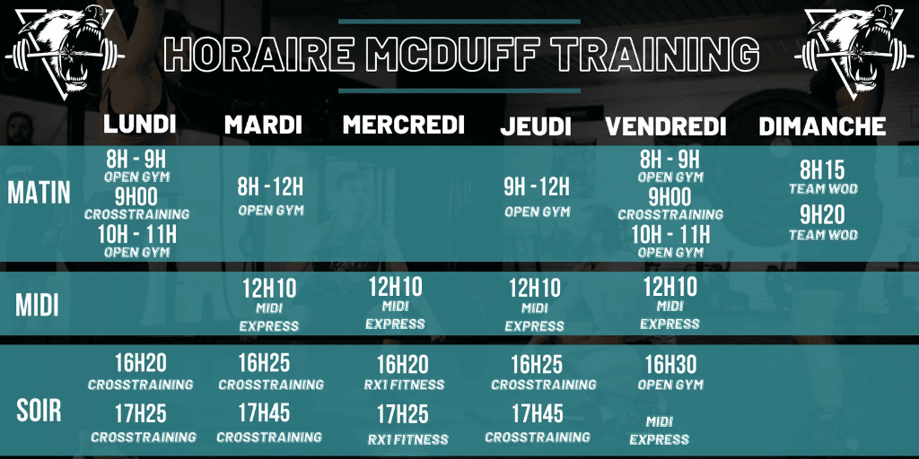Horaire des cours de groupe